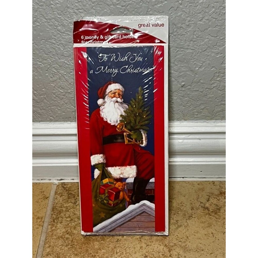 Vintage Great Value Santa Christmas Money & Gift Card Holders Set of 6 Sealed